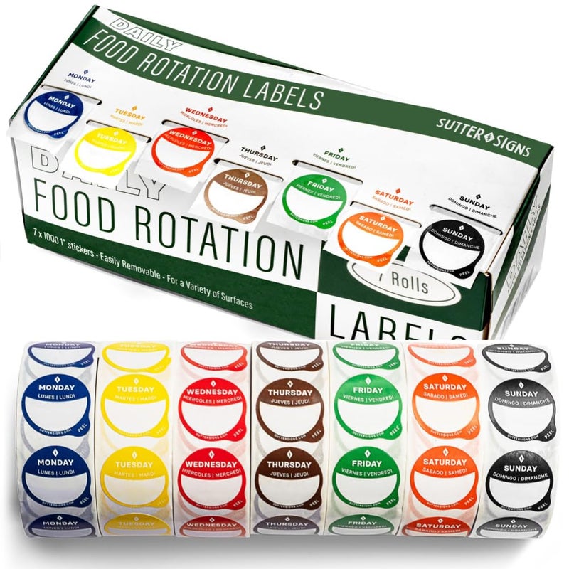 Sutter Signs Day Dots Food Labels | 1"" Date Dot Stickers for Food Containers  7000 Labels with Dispenser Box - Image 1